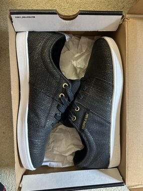 Supra Stacks Men's Black Sneakers with White Sole and Gold Eyelets